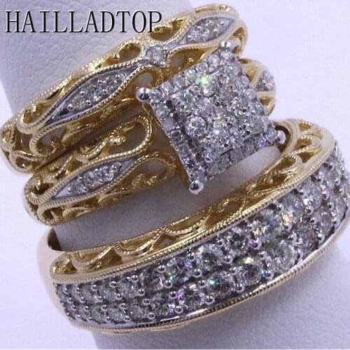 Ring Set for Women Jewelry 3pcs/set Big Crystal Stone Zircon Inlaid Hollow Metal Ring For Women Stainless Steel Wedding Ring Set