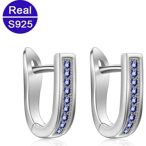 Red Trees Brand Fine Jewelry Fashion Simple Blue Zircon Real 925 Sterling Silver Hoop Earrings For Women Dropshipping