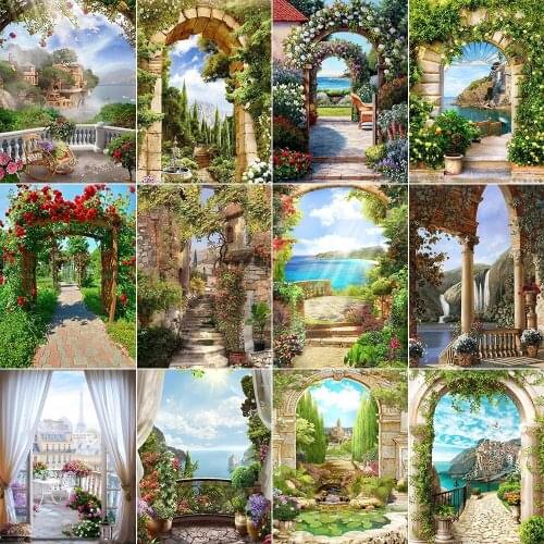 Full 5D Diy Square Diamond Embroidery Mosaic Rhinestone Gift Paintings Flower Arch Pictures Wall Art Home Bedroom Decoration