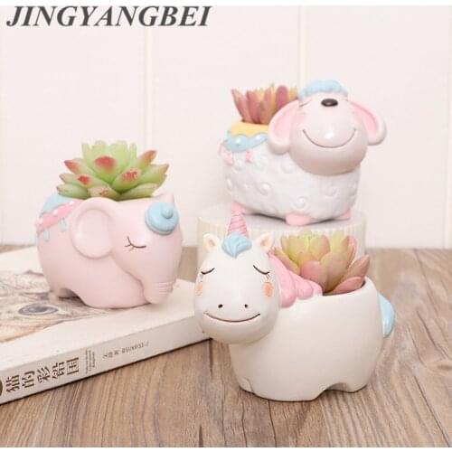 Cartoons DIY Flower Pot Plants Resin Animal Vase Succulent Planter Pot Bonsai Cactus Home Wedding Decoration Craft