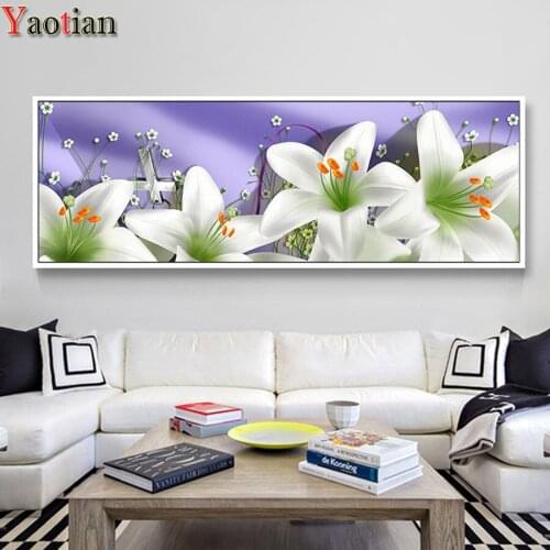 Large DIY 5D Diamond Painting White lily flower Diamond Embroidery Full Set Diamond Mosaic Rhinestone Picture Diamond Art Kit