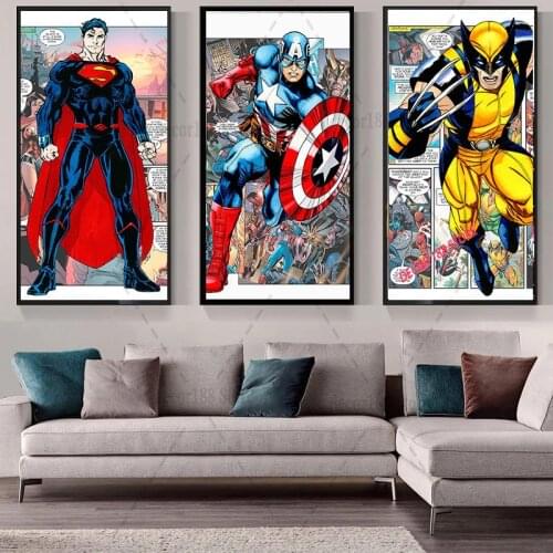 Marvel Watercolor 4 Piece Art Canvas Painting Superhero Wall Print 5Panel Poster Childrens Bedroom Kids Art Home Decor Unframe