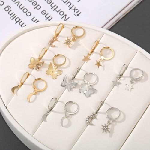 8 Pairs Small Butterfly Star Hoop Earrings Set for Women Girls Moon Star Mini Huggie Hoop Earrings Kit Fashion Jewerly