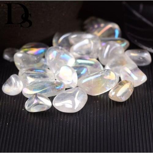 Natural Angel Aura Titanium Clear Quartz Tumbled Stones Moon Chips Chakra Energy Healing Crystal Fashion Novelty Home Decoration