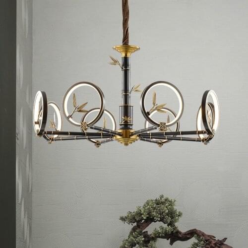 New Chinese style copper chandelier living room dining room lamp modern retro Chinese style hotel tea room lamp