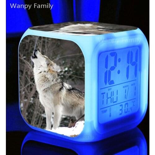 Vicious wolf alarm clock 7 color luminous LED digital clock Kids room multifunction electronic clock for kids birthday gift