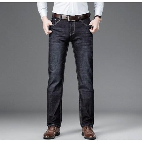 New Mens Classic Business Stretch Jeans Popular High Quality Casual Soft Denim Trousers Long Pants Black Blue Plus Size 28-40