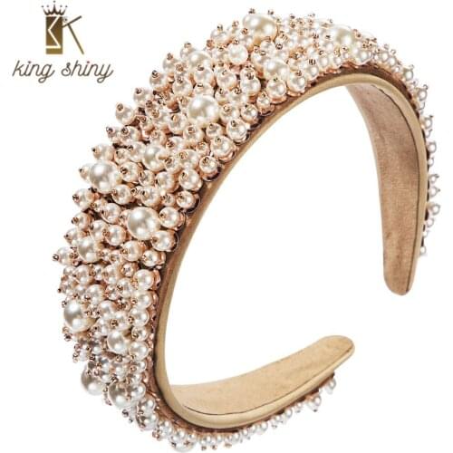 Baroque Women Hair Accessories Pearls Beads Headbands High Quality Full Pearl Padded Hair Hoop Bridal Tiara Wedding Headbands