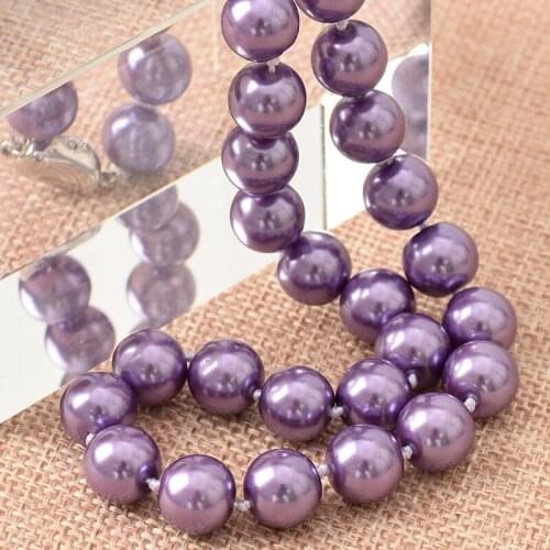 Pearls Necklace Simple Style Lovely Purple For Statement Women 10mm Round Pearls Shell Artificial Necklace 18inch H836