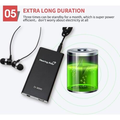 Rechargeable Hearing Aid Pocket Sound Amplifiers Adjustable Hearing Loss Wired headset microphone Ear Aids for The Elderly