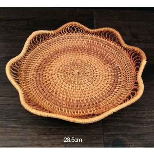 Hand-Woven Rattan Storage Basket Fruit Basket Wicker Woven Tray Restaurant Small Container Home Decoration