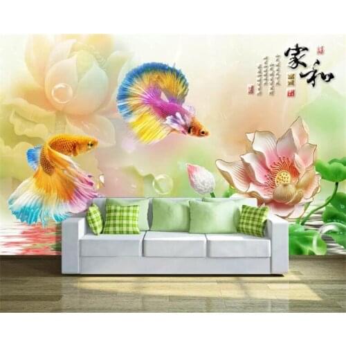 Custom wall painting wallpaper 3D goldfish lotus color relief TV background wall European style art mural living room mural