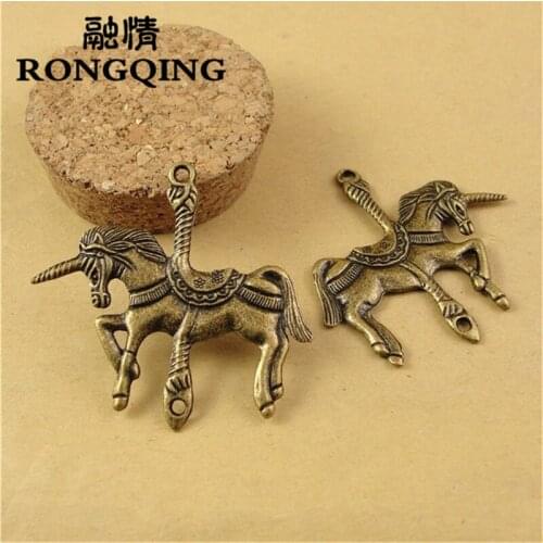 RONGQING 40pcs/lot 43*43MM unicorn animal antique alloy charm pendant Charms fit Bracelets & Necklaces DIY Jewelry