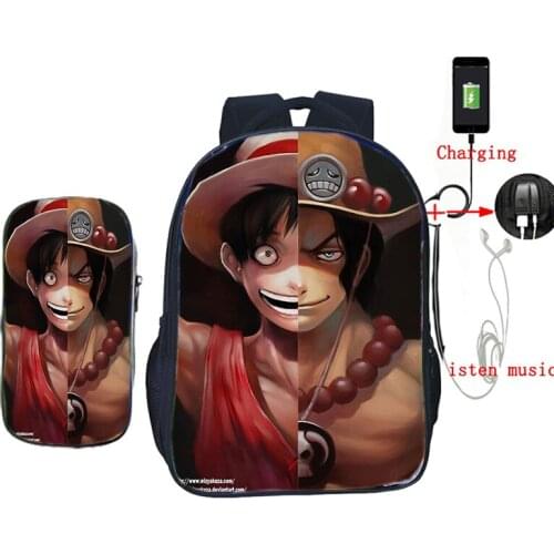 Fairy Tail Natsu Ackpack 2 Pcs/Set School Bags for Teenage Girls Boy Pencil Case Men Laptop Backpack USB Charge Travel Rucksack
