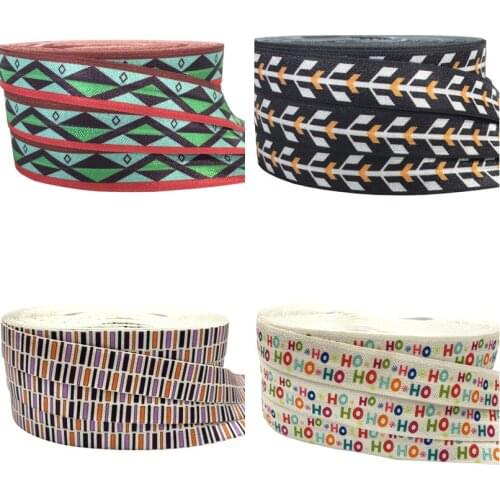 Diamond Stripe Print Fold Over Elastic Ribbon 16mm Geometry FOE Webbing For Girls DIY Headwear Birthday Party