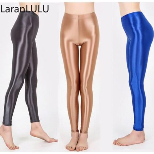 Sexy Women Spandex Costumes Leggings Solid Color Ankle Length Shiny Yoga Pants Elastic Glossy Trousers Fitness Athletic Nylon