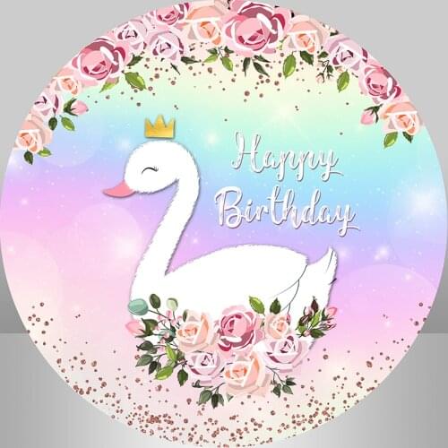 Sensfun Happy Birthday Goose Round Background Circle Photo Backdrop Birthday Party Decoration Table Cylinder Cover