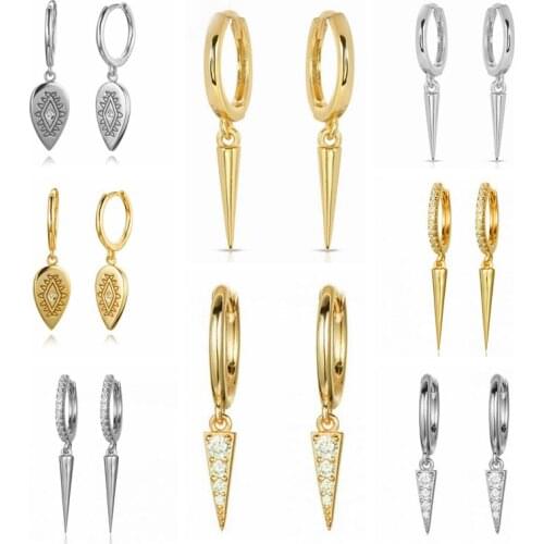 925 Sterling Silver Metal Punk Rivet Pendant Round Cartilage Hoop Earrings for Women Retro Simple Geometric Earrings Jewelry