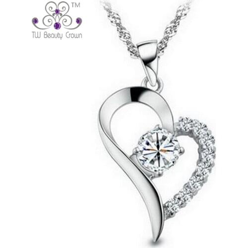 Wedding Necklace Cubic Zirconia Micro Inlays Jewelry 925 Sterling Silver Love Heart Lady Necklaces & Pendants Birthday Gift