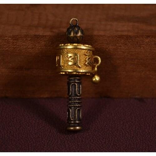 Tibet Tantric Buddhism Exquisite Nepal Pure Copper Mini Hand-cranking Prayer Wheel Gaudencio Box Pendant Auspicious Amulet