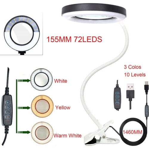 NEW 72LEDS Illuminated Magnifier USB 3 Colors LED Magnifying Glass for Soldering Iron Repair/Table Lamp/Skincare Beauty Tool