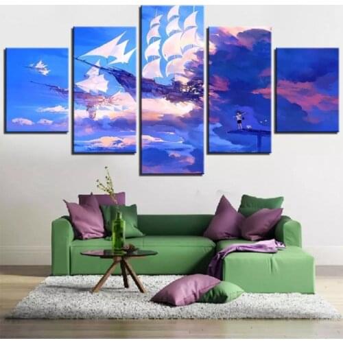 Japanese Manga Blue Sky Spaceship Scenery Beautiful Wall Painting Frameless Canvas Hd Printing Abstract Decorative Poster