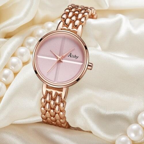 Aishy Women watch Simple Ladies Quartz Watch Wristwatch Gift for Lady No number Cross dial Luxury Wirstwatch High Quality
