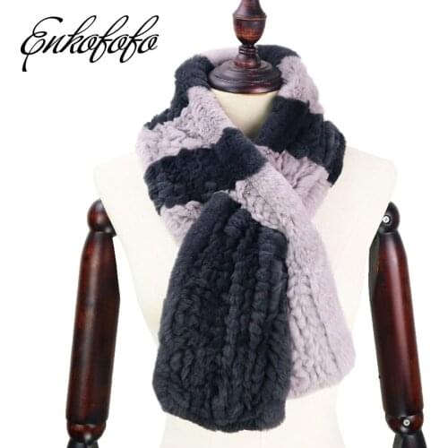 100CM Long 2018 Women Winter Fur Scarves Striped Handmade Genuine Rex Rabbit Fur Scarf Wrap Natural Fur Shawls Real Fur Scarf