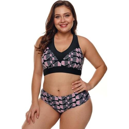 Push Up Tankini Printed Women Adjustable Shoulder Straps Back Hollow Out Criss Cross Sexy Mid Waist Bikini Swimsuit Plus Size