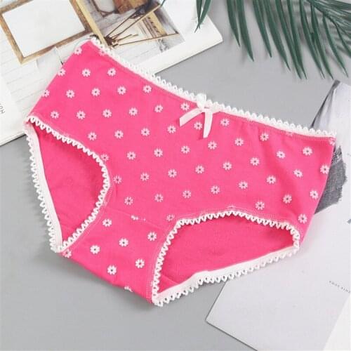 1PC Womens Medium Waist Underwear Solid Color Cotton Girls' Trouser Head Bow Briefs Cartoon
