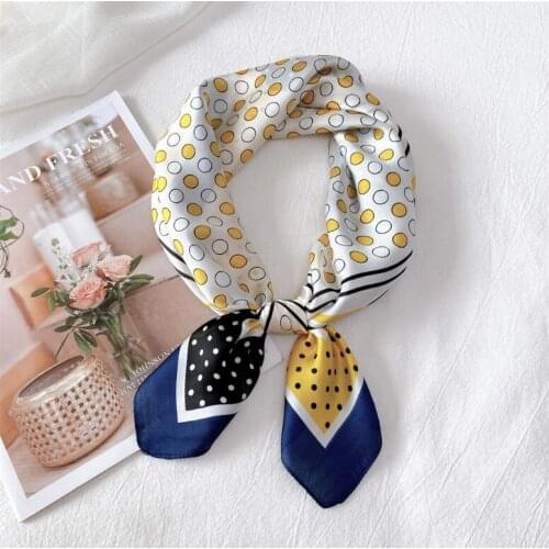 2021 Dot Print Silk Square Scarf Women Neck Tie Hair Scarves Foulard Shawls Lady Headband Female Neckerchief Bandana Wraps