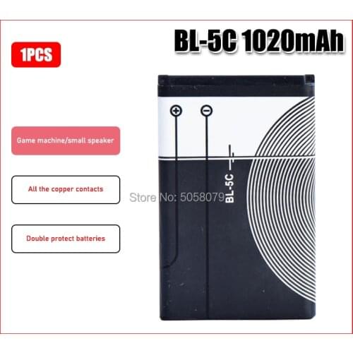 3.7V 1020mAh BL-5C BL5C BL 5C Lithium Battery for Nokia 1112 1100 1110 1200 1208 1600 2300 2600 2610 3100 3110 5130 6230 n70 n71