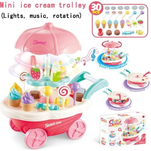 30 pcs Childrens home Simulation Mini Rotary light Music Candy Cart Ice Cream Trolley Pretend Play Girl Toys
