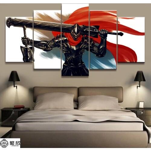 5 Panel Overlord Knight Figure Anime Figure Canvas Painting Printed For Living Room Wall Art Decor HD Picture Artworks Poster