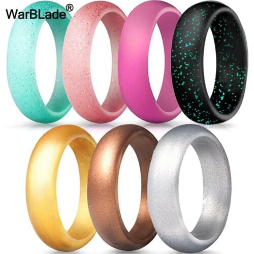 7pcs/set 5.7mm Hypoallergenic Crossfit Flexible Glitter Silicone Finger Ring Food Grade FDA Silicone Ring For Men Women Wedding