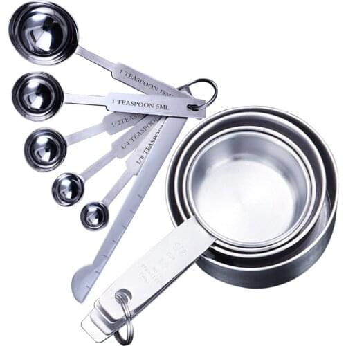 8/10Pcs Stainless Steel Measuring Cups and Spoons Set Deluxe Premium Stackable Tablespoons Home Tools Kitchen Accessories