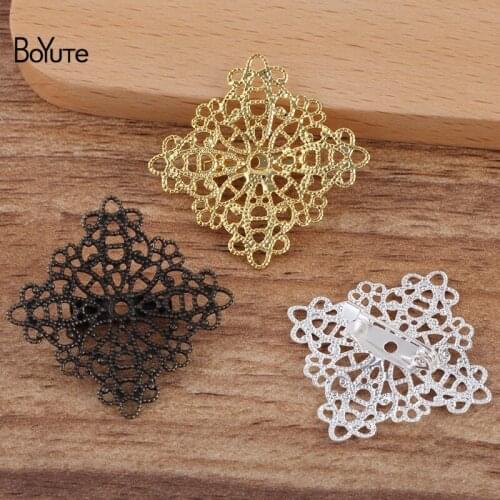 BoYuTe Custom (200 Pieces/Lot) 3 Colors Plated 21MM Metal Filigree Flower Brooch Pins Vintage European Brooches for Women