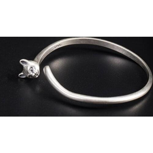 925 Silver Personalized Creative Cats Head Bracelet Mens And Womens Animal Bracelet Opening Adjustable Size Fashion Jewelry