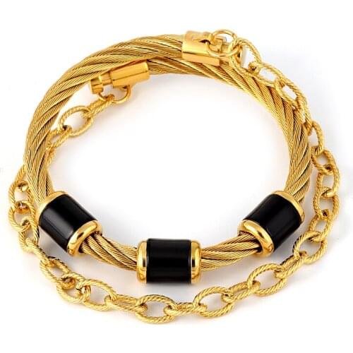 Stainless Steel Twisted Cable Wire & Chain Link Bracelets Women Two Circles Couple Bracelet Men Designer Christmas Gift