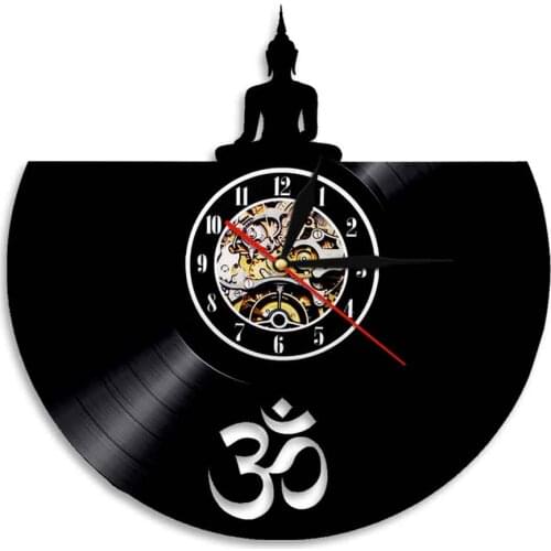 Buddha LED Wall Art Buddha Meditating Vinyl Record Wall Clock Retro Unique Music Art Clocks Watch LED Lighting Display Sign