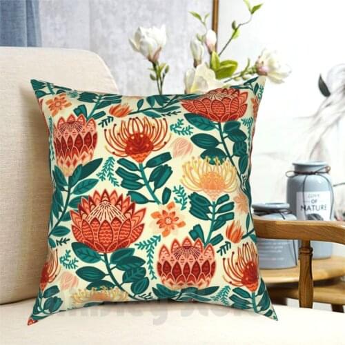Protea Chintz-Teal & Orange Pillow Case Printed Home Soft Throw Pillow Blues Orange Proteas Sugarbushes Fynbos Proteas