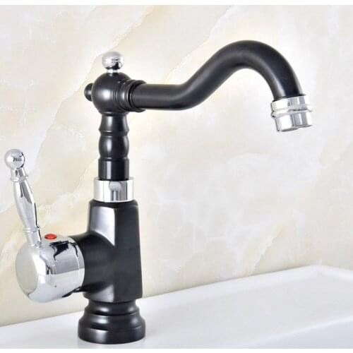 Black & Chrome Brass Basin Faucet Swivel Spout Bathroom Kitchen Faucet Vessel Sink Mixer Tap Deck Mounted Nnf487