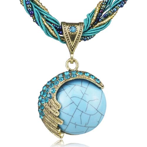 Dormon New Fashion Round Gem Copper Glass Beads Pendant Clavicle Necklace DB045