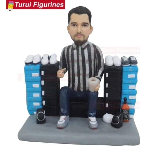 Figurine decor man with beer and sports shoes career mini statue design service by turui figurines handmade clay dolls art works
