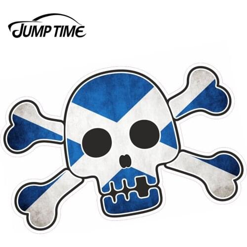JumpTime 13cm X 9.3cm Pirate Style Skull Crossbones with Scotland Scottish Saltire Flag Motif External Vinyl Bumper Car Stickers