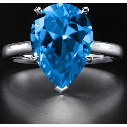 100% S925 Sterling Silver Womens Rings Blue Topaz Ring Gemstone Aquamarine Cushion Romantic Gift Engagement Jewelry