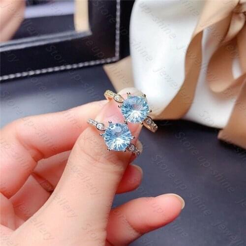 Natural Firework Sky Blue Topa Ring 925 Silver Womens Luxury Ring Simple Elegant Atmosphere
