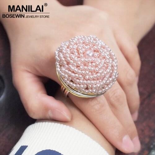MANILAI Handmade Charm Bead Resin Rings Women Fashion Jewelry Gold Color Wire Enwind Finger Vintage Ring