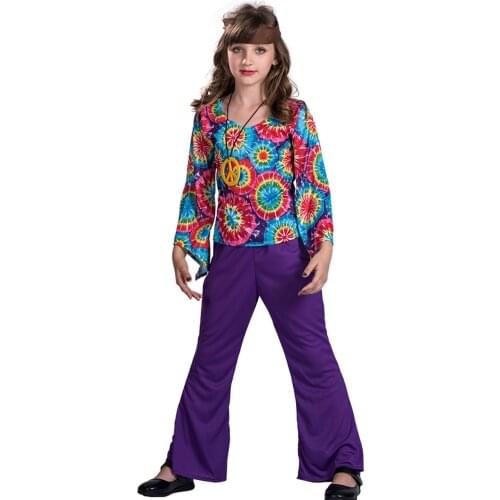 Girls For Carnival Flower Printed T Shirt And Pants Set Kids Halloween Costumes Hippie Costume