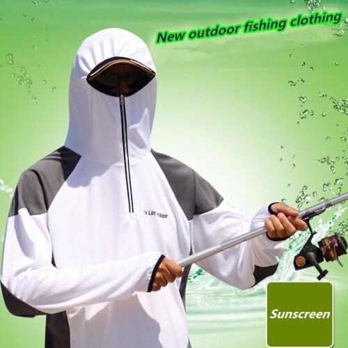 Hooded Jacket Masked Fishing Clothes Quick drying Sunscreen T shirt Anti mosquito UV Suit Cool Breathable Top Hot Clothing Ropa